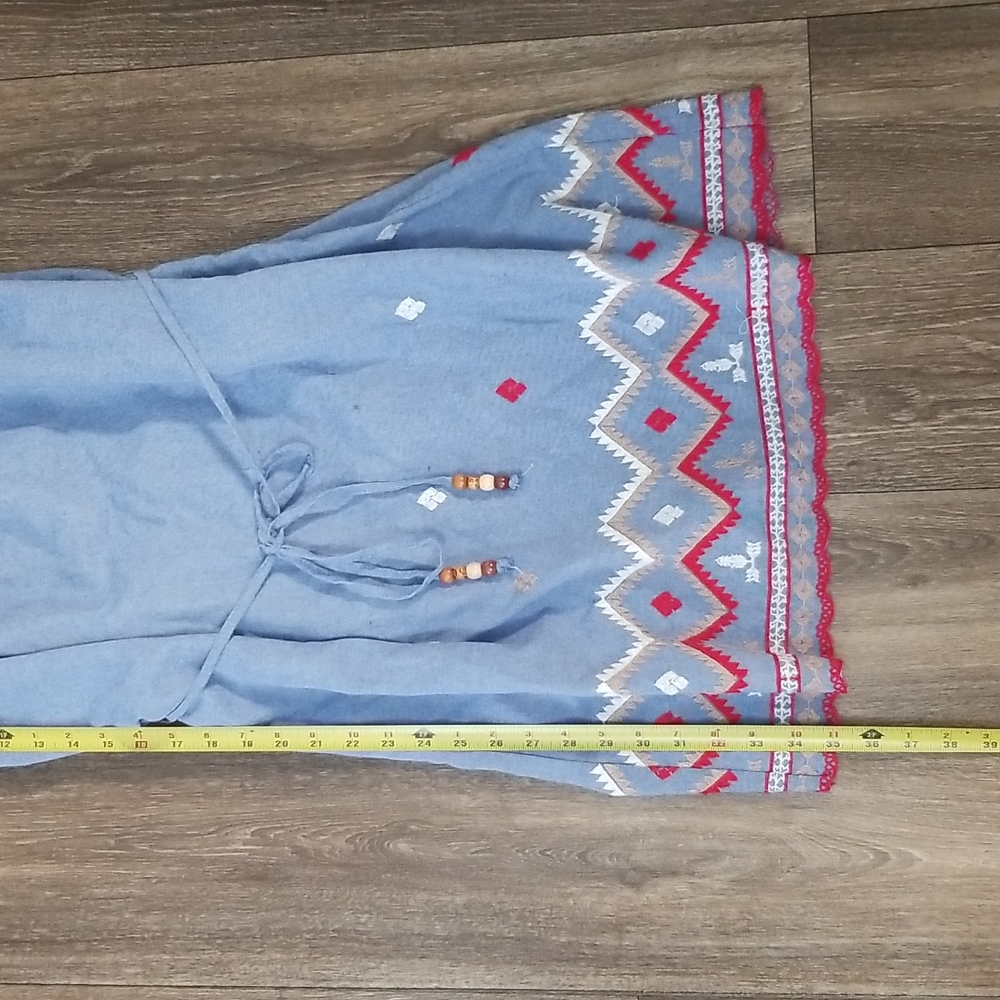 Paper Crane Denim/Embroidered Tie Strap and Belted Dress Size M - Picture 3 of 5